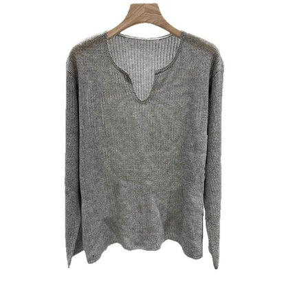 Damen luftiger Strickpullover mit V-Ausschnitt und lässigem Schnitt Merchesia