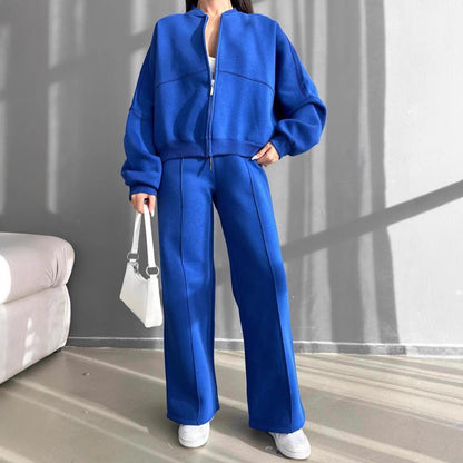 Damen Freizeitlook mit lässiger Zip-Jacke und weit geschnittener Hose Merchesia