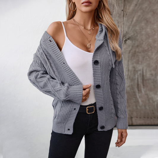 Damen Strickjacke mit Kapuze und strukturiertem Design Merchesia