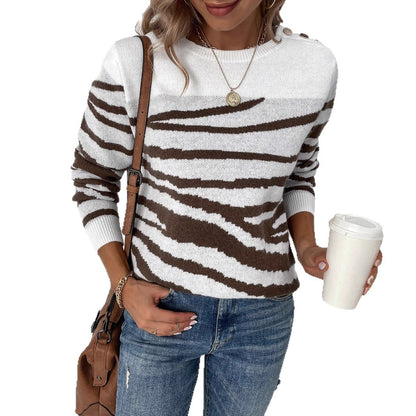 Damen gemütlicher Strickpullover mit modernem Zebrastreifen-Muster und komfortablem Schnitt Merchesia