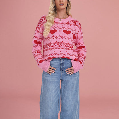 Damen kuscheliger Herzpullover mit grafischem Muster Merchesia