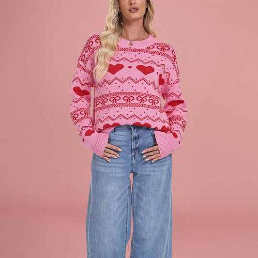 Damen kuscheliger Herzpullover mit grafischem Muster Merchesia