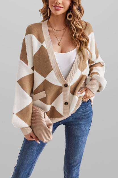 Damen kreativer Strickcardigan mit geometrischem Muster Merchesia