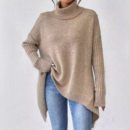Damen lässiger Pullover mit Stehkragen und asymmetrischem Schnitt Merchesia