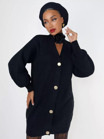 Damen Strickjacke mit Puffärmeln und Knopfdétails Merchesia