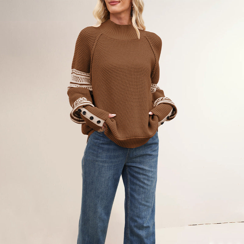 Damen Strickpullover mit modernem Strukturdesign und Knopfdetails Merchesia