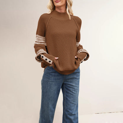 Damen Strickpullover mit modernem Strukturdesign und Knopfdetails Merchesia