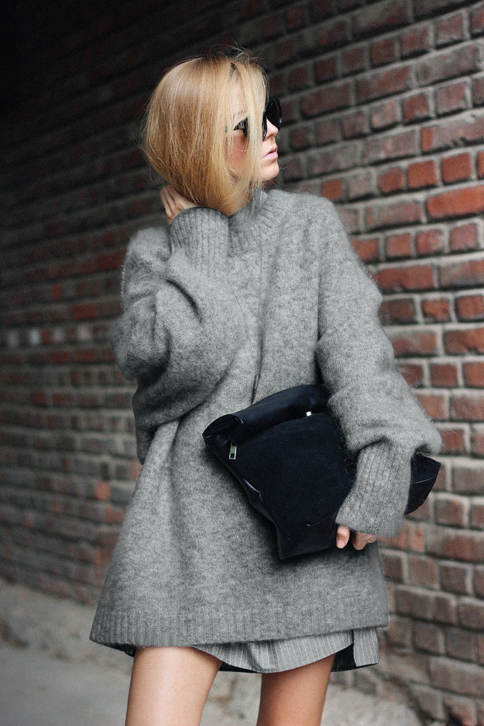 Damen Oversized Strickpullover mit hochabschließendem Kragen und voluminösen Ärmeln Merchesia