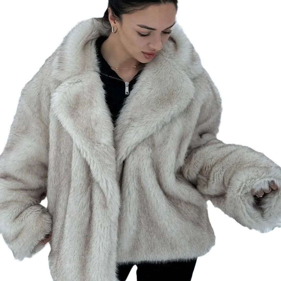 Damen Kuschelige Felljacke im Oversized-Stil mit breitem Revers Merchesia