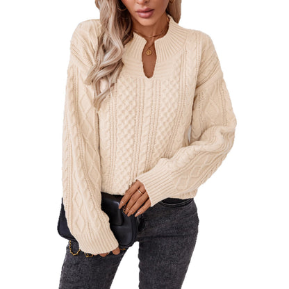 Damen modischer Strickpullover mit einzigartigem Zopfdesign und Rundhalsausschnitt Merchesia