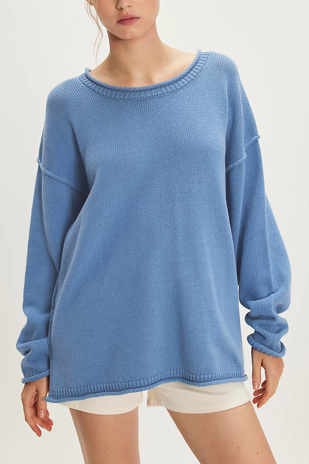 Damen lässiger Strickpullover mit weiten Ärmeln und Rippenstruktur Merchesia