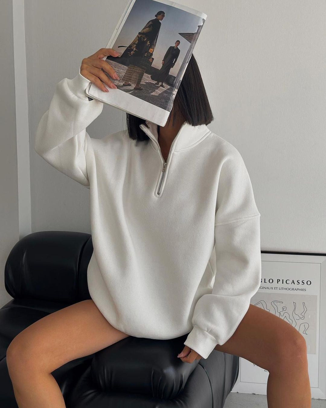 Damen Sweatshirt mit hohem Kragen und Reißverschluss Merchesia