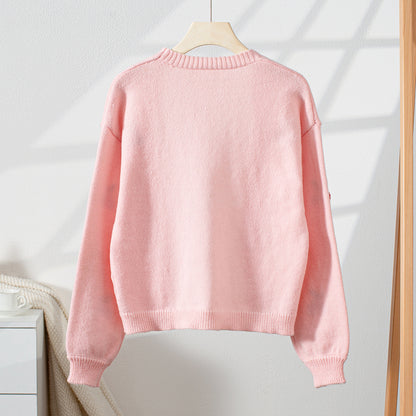 Damen kuschelige Strickjacke mit kirschmotivierten Applikationen Merchesia