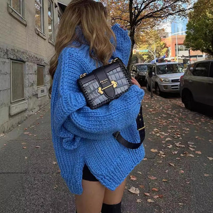 Damen Strickpullover mit hohem Kragen und weit geschnittenen Ärmeln Merchesia