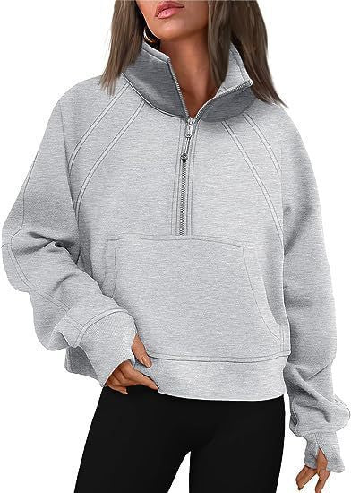 Damen kuscheliger Half-Zip Pullover mit Kapuze und Kängurutasche Merchesia
