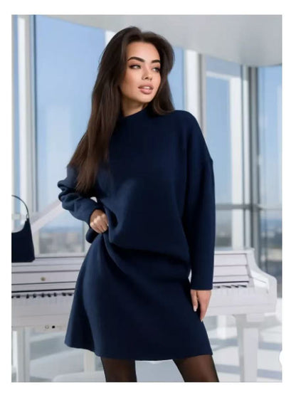 Damen luxuriöses Strickensemble mit hohem Kragen und ausgestellten Ärmeln Merchesia