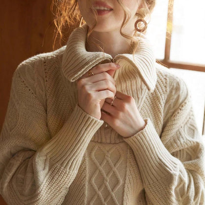 Damen Strickpullover mit hohem Kragen und Zipper Merchesia