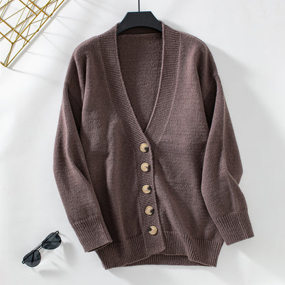 Damen gemütliche Strickjacke mit Knopfdetails und tiefem V-Ausschnitt Merchesia