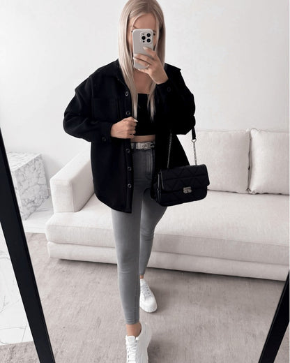 Damen Lässige Overshirtjacke mit praktischen Taschen Merchesia