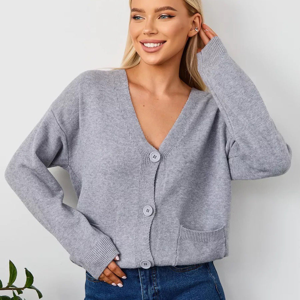 Damen Kuscheliger Cardigan mit V-Ausschnitt und praktischen Taschen Merchesia