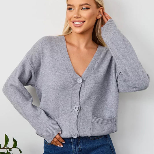 Damen Kuscheliger Cardigan mit V-Ausschnitt und praktischen Taschen Merchesia