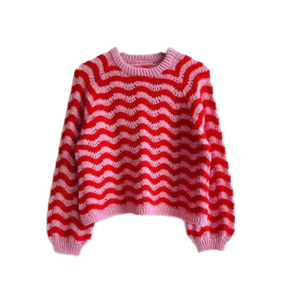 Damen Strickpullover mit wellenförmigem Muster und großzügigem Schnitt Merchesia