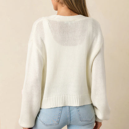 Damen lässige Strickjacke mit fruchtigen Applikationen und offenen Ärmeln Merchesia