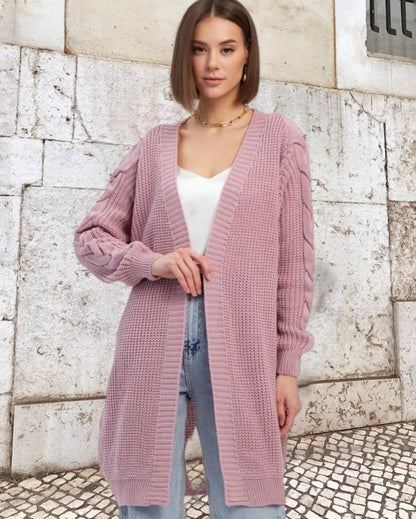 Damen Grobstrickmantel mit eleganten Zopfdetails und lässigem Schnitt Merchesia