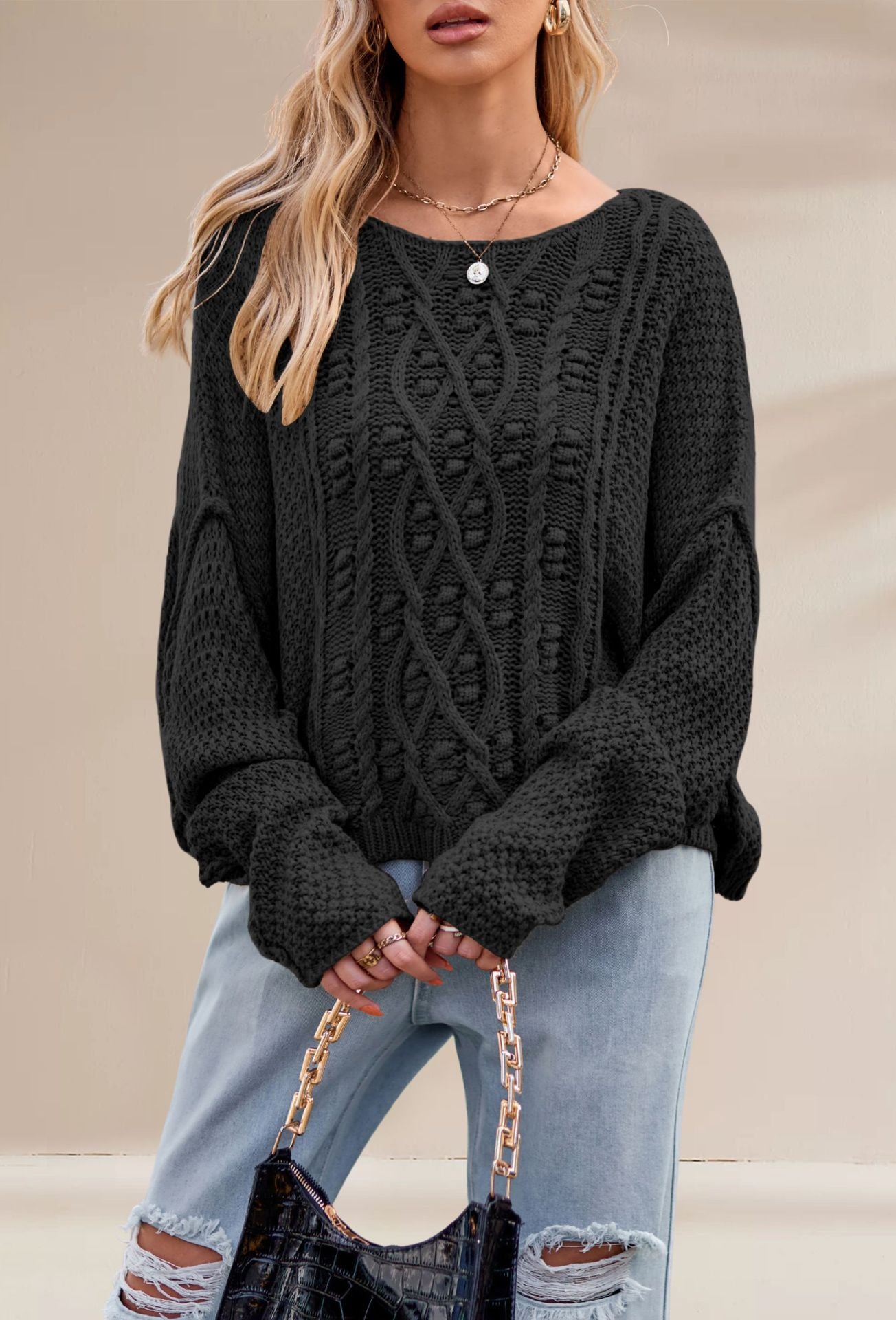 Damen Grobstrickpullover mit besonderen Details Merchesia