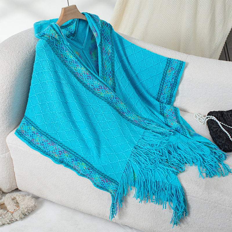 Damen eleganter Poncho mit hochwertigem Strukturdesign und Fransen Merchesia