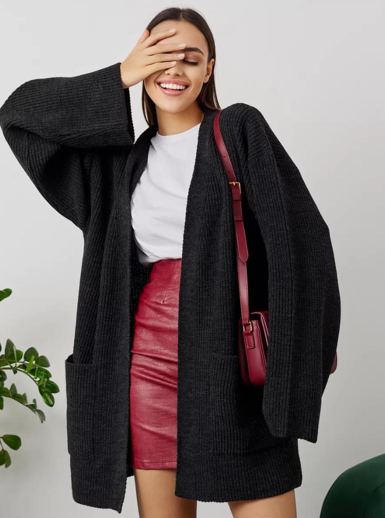 Damen Großer Strickcardigan mit voluminösen Ärmeln und praktischen Taschen Merchesia