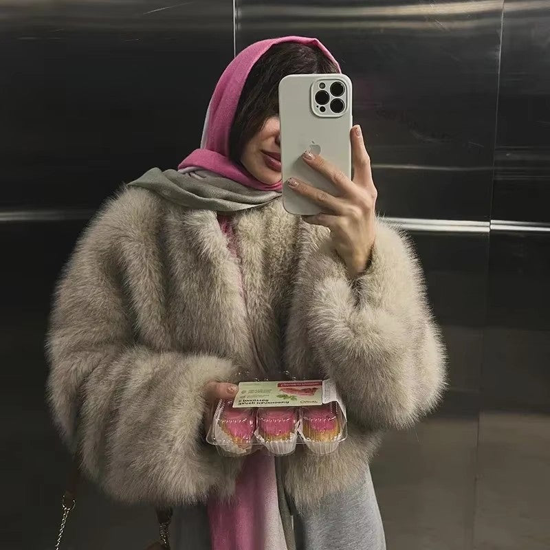 Damen Kuschelige Kunstpelzjacke mit offenem Schnitt Merchesia