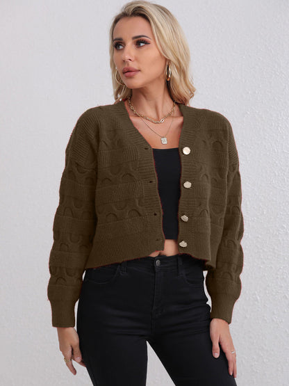 Damen Strickjacke mit strukturiertem Muster und modischen Knöpfen Merchesia