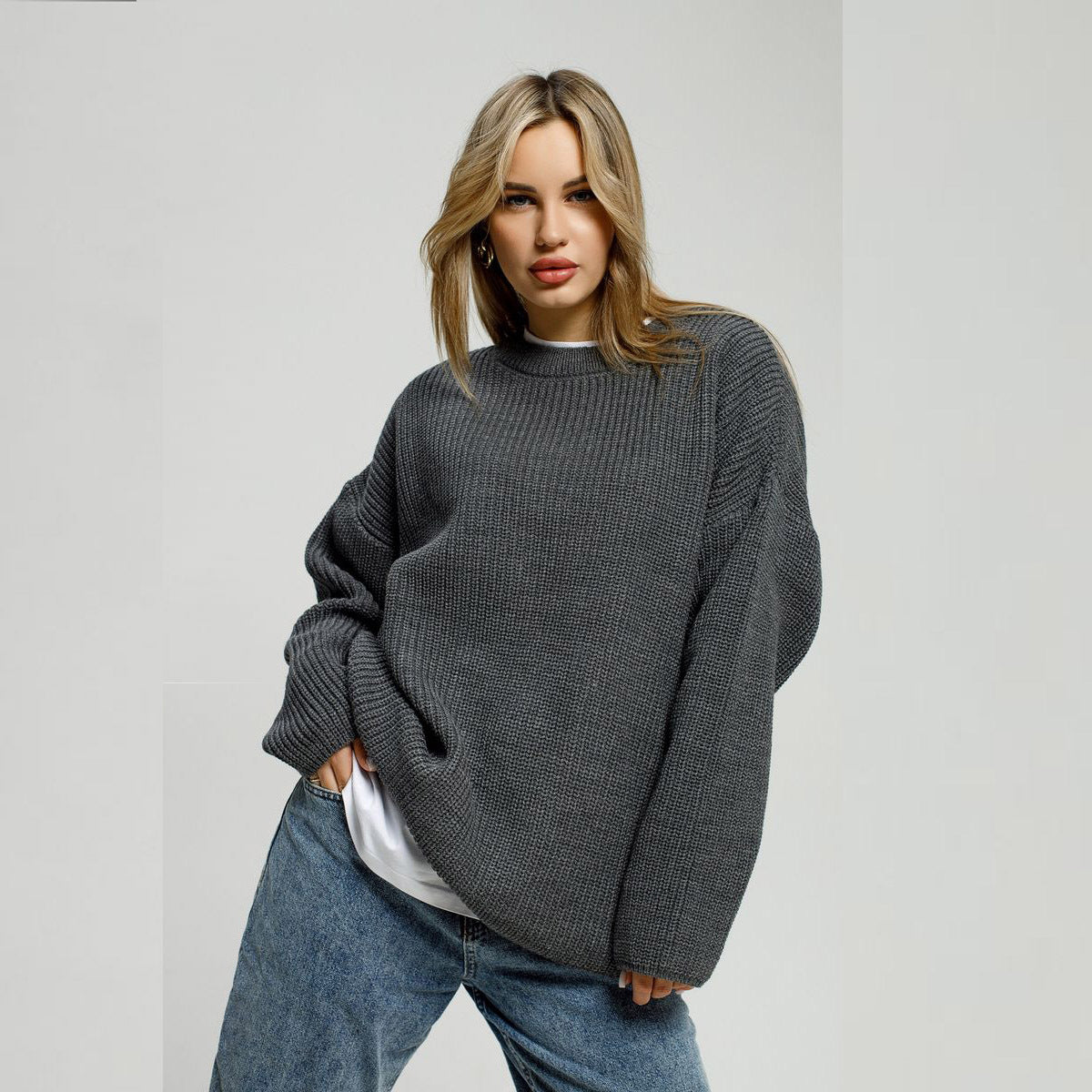 Damen Großer, lässiger Strickpullover mit strukturiertem Muster Merchesia