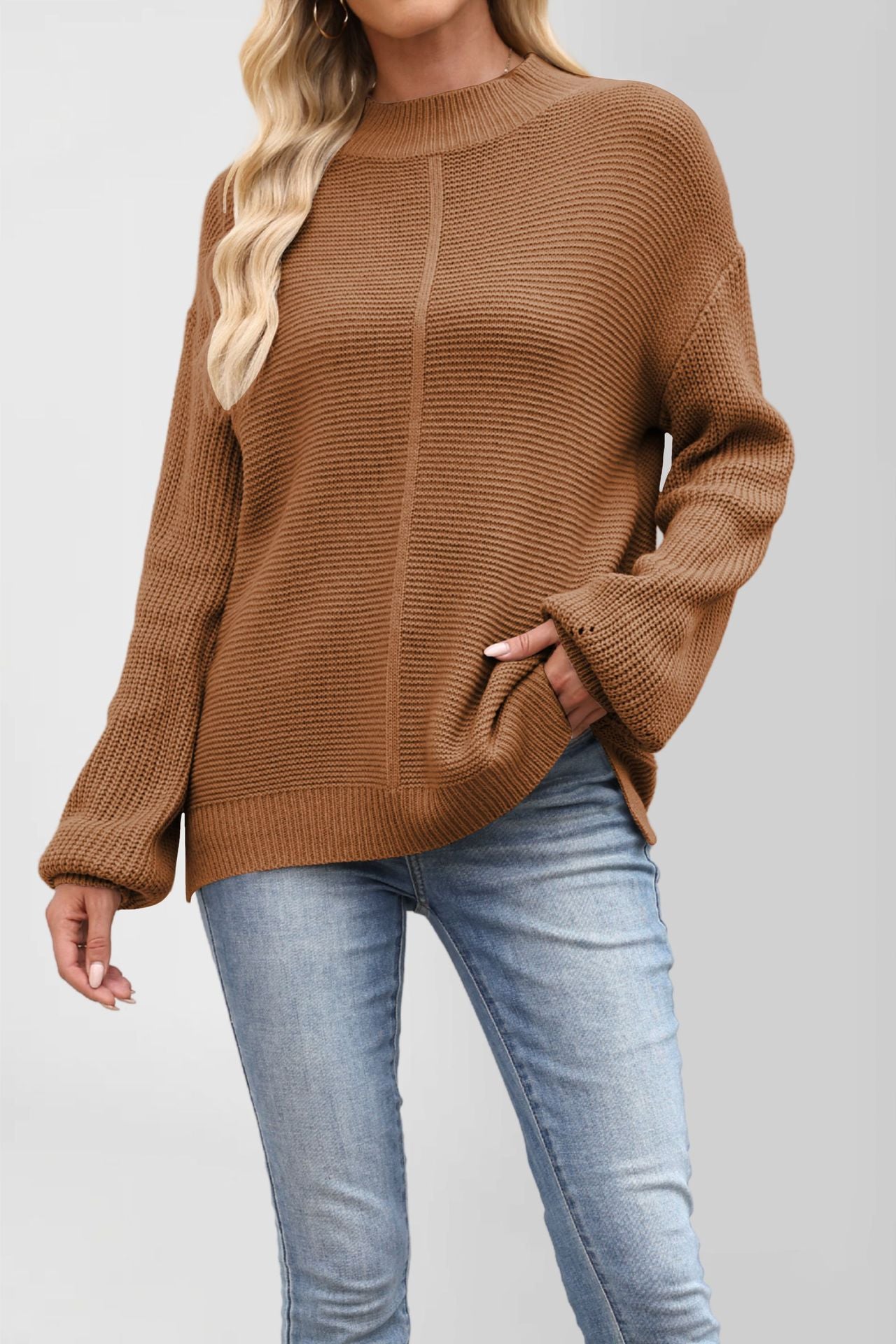 Damen Grobstrickpullover mit überschnittenen Schultern Merchesia