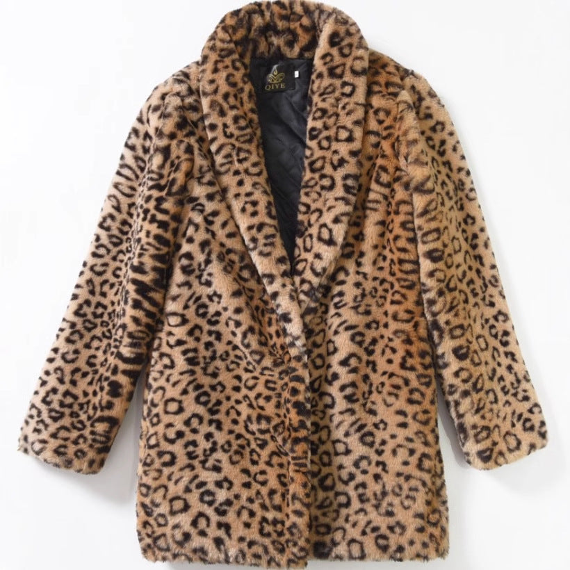 Damen Kuschelige Leopardenfelljacke Merchesia