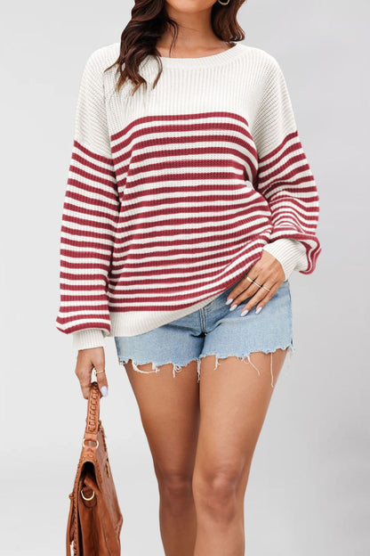 Damen lässiger Struktur-Pullover mit Streifenmuster Merchesia