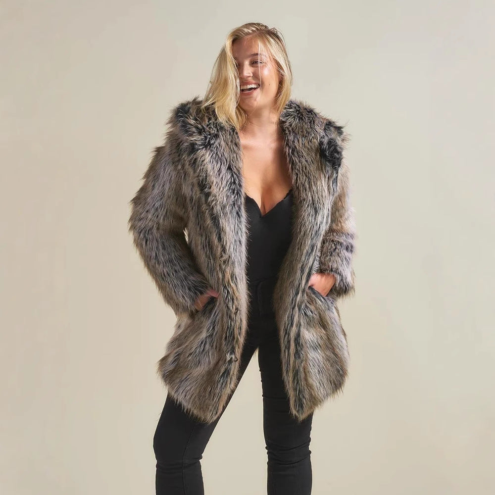Damen Hooded Faux-Fur-Mantel mit Ohrenschützer Merchesia