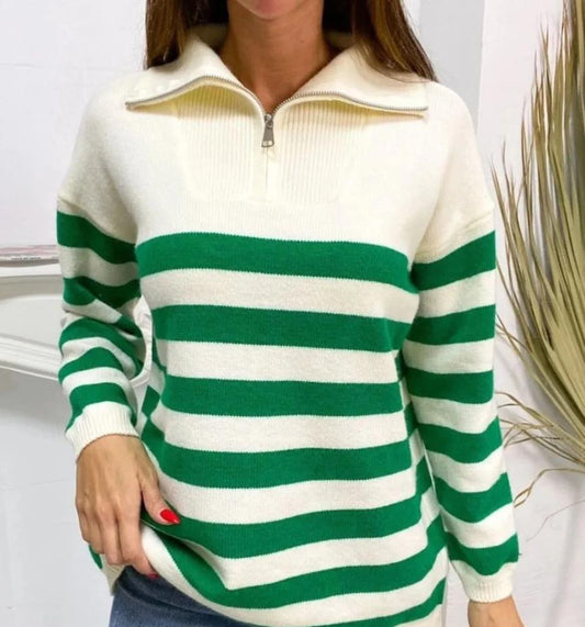 Damen gemusterter Pullover mit Stehkragen und Reißverschluss Merchesia