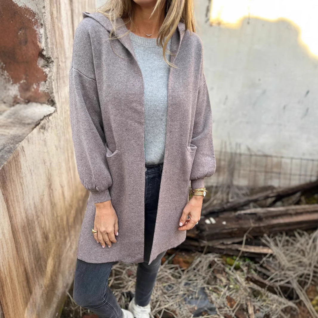 Damen Langärmlige Strickjacke mit Kapuze Merchesia