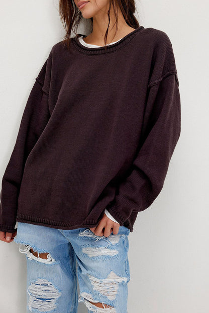 Damen lässiger Strickpullover mit weiten Ärmeln und Rippenstruktur Merchesia