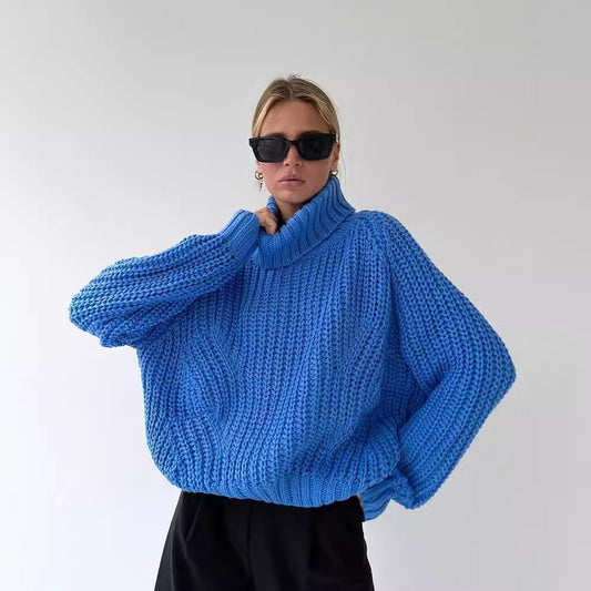 Damen Großer Strickpullover mit Rollkragen und breiten Ärmelabschlüssen Merchesia