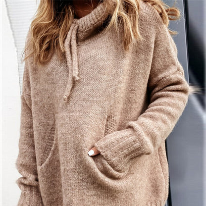 Damen lässiger Pullover mit Kapuze und strukturiertem Gewebe Merchesia