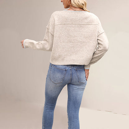 Damen lässiger Pullover mit weitem Schnitt und sanften Texturen Merchesia