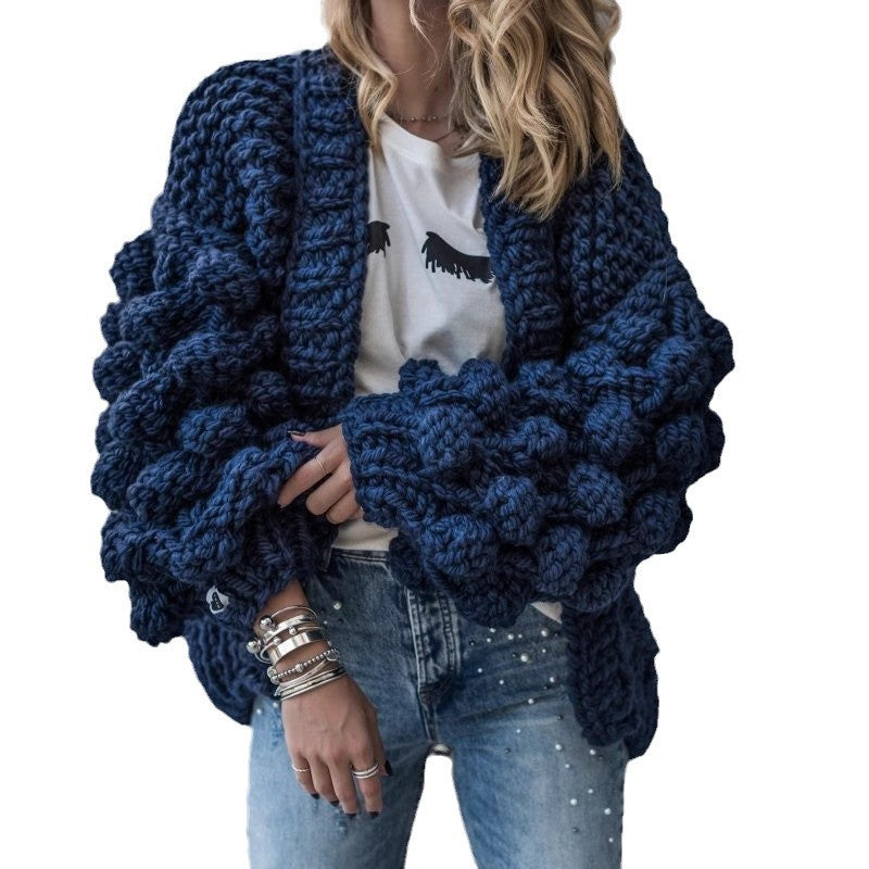 Damen Grob gestrickte Oversized-Jacke mit hohem Kragen und Kapuzendesign Merchesia