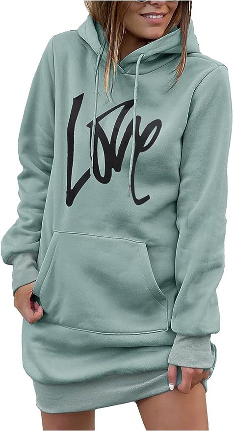 Damen Hoodie-Kleid mit Kängurutasche und auffälligem Schriftzug Merchesia