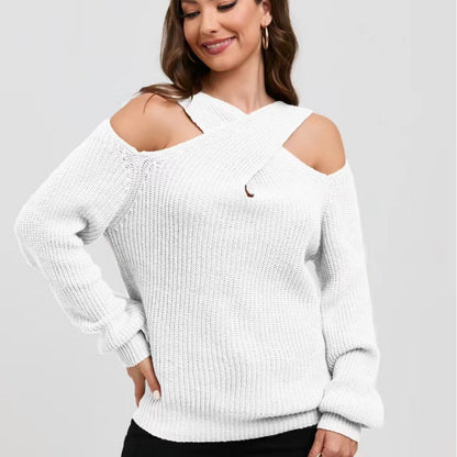 Damen Off-Shoulder Strickpullover mit asymmetrischem Design Merchesia