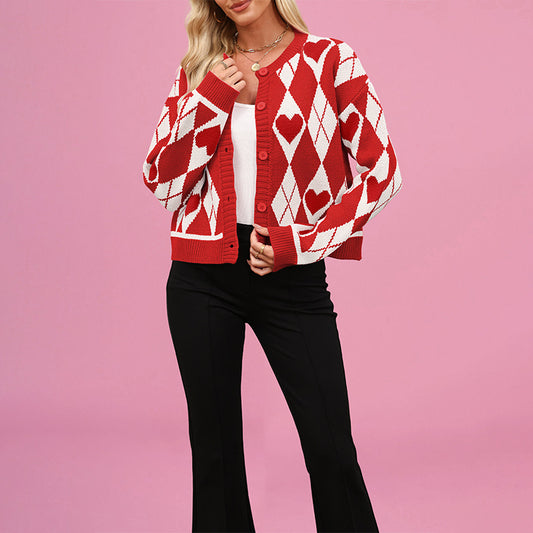 Damen Strickjacke im verspielten Herzdesign mit Knopfleiste Merchesia