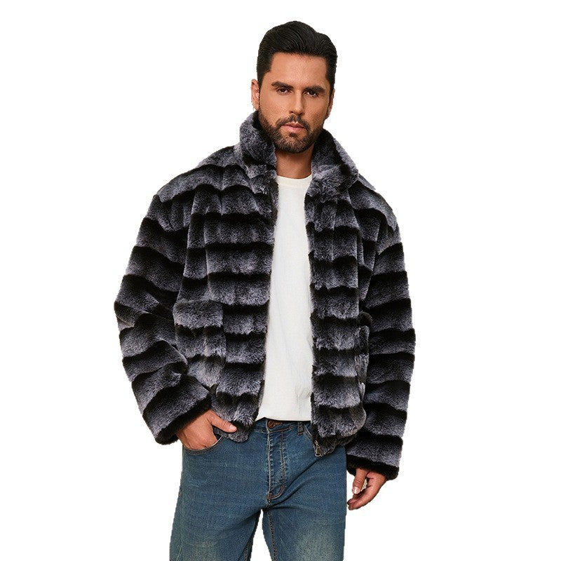 Herren Modische Kunstpelzjacke mit gestreiftem Design Merchesia