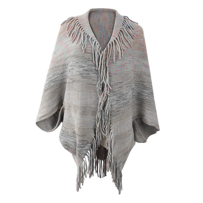 Damen modischer Poncho mit fransigem Saum und strukturiertem Design Merchesia